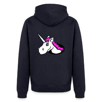 Unicorn Floor Hole Funny Smile Comic Cartoon - Unisex Premium Organic Zip Hoodie - navy - Back - Nico (187cm)
