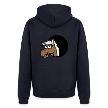 cheval riant drôle trou drôle grimace dessin animé - Veste à capuche bio Premium Unisexe - bleu marine - Dos - Nico (187cm)