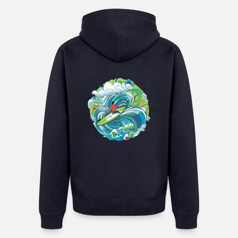 Canoë dans les vagues - Veste à capuche bio Premium Unisexe - bleu marine