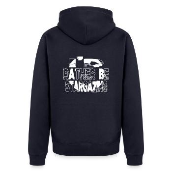 believe night sky space travel astronomy stuff - Unisex Premium Bio Zip Hoodie - Navy - Hinten - Nico (187cm)