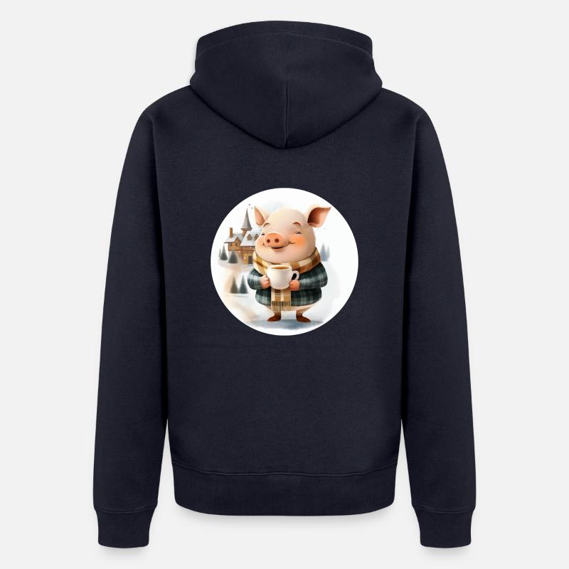 Piggy drinks punch - Veste à capuche bio Premium Unisexe - bleu marine