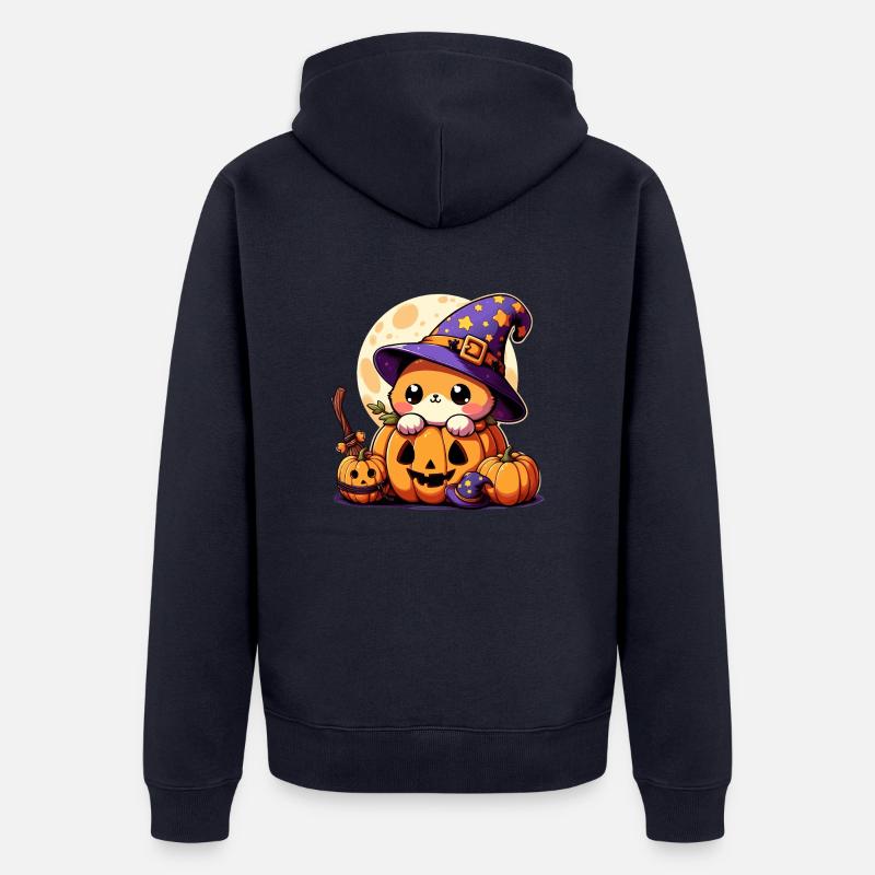 Petit Chat Mignon d'Halloween - Veste à capuche bio Premium Unisexe - bleu marine