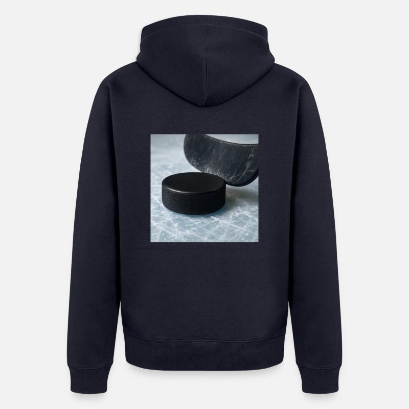 Eishockey - Schläger und Puck - Unisex Premium Bio Zip Hoodie - Navy