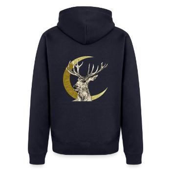 Hirsch - Unisex Premium Bio Zip Hoodie - Navy - Hinten - Nico (187cm)