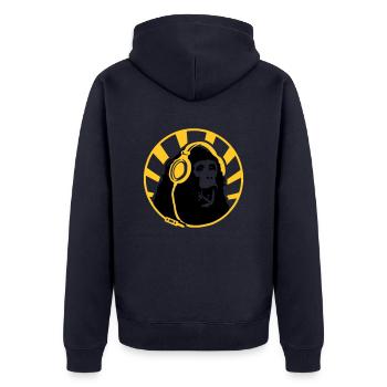 Monkey with Headphones - Unisex Premium Bio Zip Hoodie - Navy - Hinten - Nico (187cm)