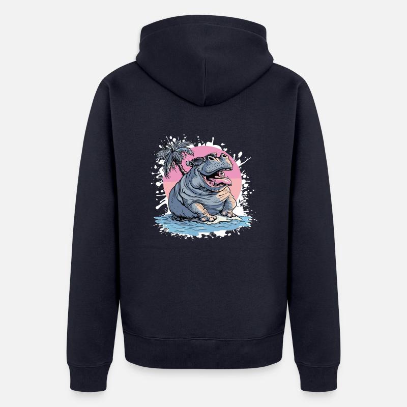 Hippopotame Palmier de l’île - Veste à capuche bio Premium Unisexe - bleu marine