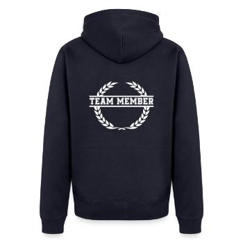 kranz team member - Unisex Premium Bio Zip Hoodie - Navy - Hinten - Nico (187cm)