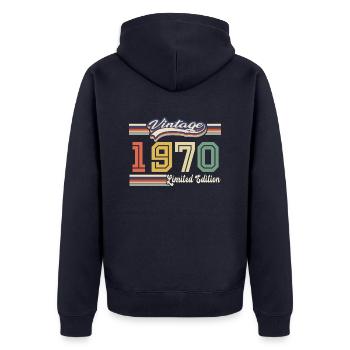 Cadeau D'anniversaire 1970 Génial Depuis 1970 vint - Veste à capuche bio Premium Unisexe - bleu marine - Dos - Nico (187cm)