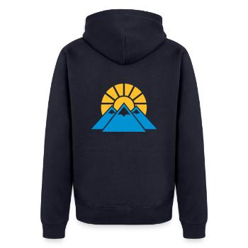 Gebirge - Unisex Premium Bio Zip Hoodie - Navy - Hinten - Nico (187cm)