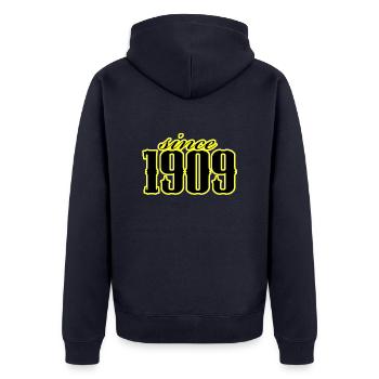 depuis 1909 (noir) - Veste à capuche bio Premium Unisexe - bleu marine - Dos - Nico (187cm)