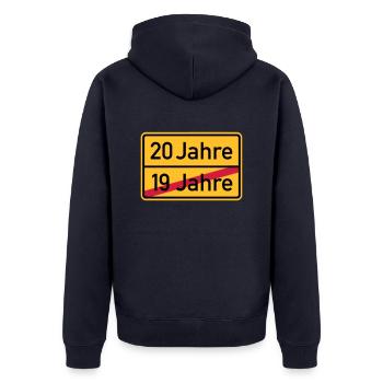 20. Geburtstag - Unisex Premium Bio Zip Hoodie - Navy - Hinten - Nico (187cm)
