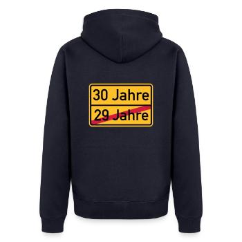 30. Geburtstag - Unisex Premium Bio Zip Hoodie - Navy - Hinten - Nico (187cm)
