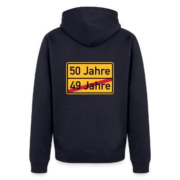 50. Geburtstag - Unisex Premium Bio Zip Hoodie - Navy - Hinten - Nico (187cm)