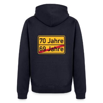 70. Geburtstag - Unisex Premium Bio Zip Hoodie - Navy - Hinten - Nico (187cm)