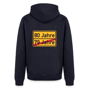 80. Geburtstag - Unisex Premium Bio Zip Hoodie - Navy - Hinten - Nico (187cm)