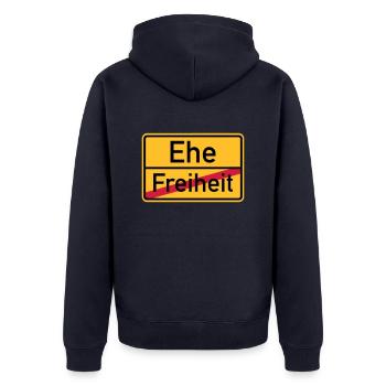 Ehe - Unisex Premium Bio Zip Hoodie - Navy - Hinten - Nico (187cm)