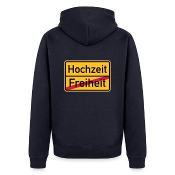 Hochzeit - Unisex Premium Bio Zip Hoodie - Navy - Hinten - Nico (187cm)