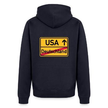 USA - Unisex Premium Bio Zip Hoodie - Navy - Hinten - Nico (187cm)
