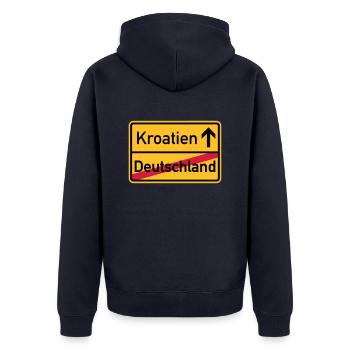 Kroatien - Unisex Premium Bio Zip Hoodie - Navy - Hinten - Nico (187cm)