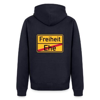 Scheidung - Unisex Premium Bio Zip Hoodie - Navy - Hinten - Nico (187cm)
