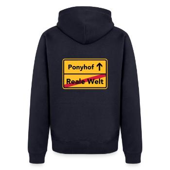Ponyhof - Unisex Premium Bio Zip Hoodie - Navy - Hinten - Nico (187cm)