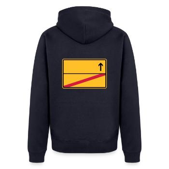 Stadtschild, Ausfahrt - Unisex Premium Bio Zip Hoodie - Navy - Hinten - Nico (187cm)