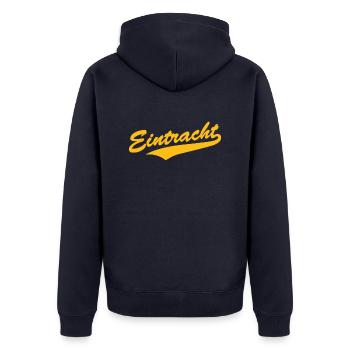Eintracht Baseball-Style - Unisex Premium Bio Zip Hoodie - Navy - Hinten - Nico (187cm)
