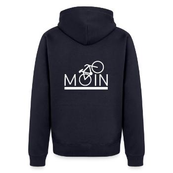 MOIN Fahrrad Mountainbike Radeln Sport - Unisex Premium Bio Zip Hoodie - Navy - Hinten - Nico (187cm)