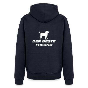 Dog Hund - Unisex Premium Bio Zip Hoodie - Navy - Hinten - Nico (187cm)