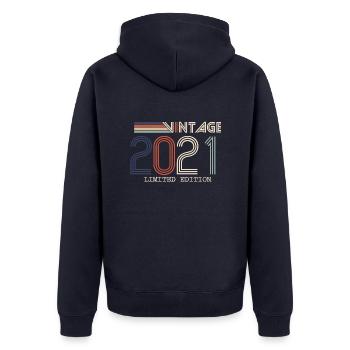 Vintage 2021 Cadeau Anniversaire - Millésime 2021 - Veste à capuche bio Premium Unisexe - bleu marine - Dos - Nico (187cm)