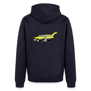 Exhale! - Unisex Premium Bio Zip Hoodie - Navy - Hinten - Nico (187cm)