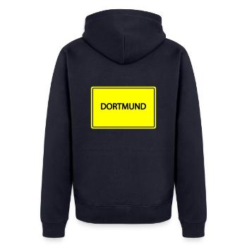 ortsschild dortmund - Unisex Premium Bio Zip Hoodie - Navy - Hinten - Nico (187cm)