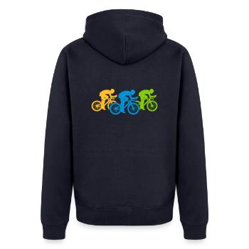 Triathlon par équipe à vélo - Veste à capuche bio Premium Unisexe - bleu marine - Dos - Nico (187cm)