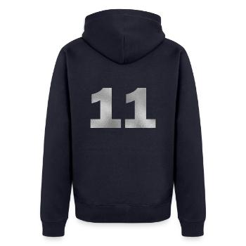 Anniversaire 11 ans - Veste à capuche bio Premium Unisexe - bleu marine - Dos - Nico (187cm)