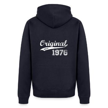 1976 - Unisex Premium Bio Zip Hoodie - Navy - Hinten - Nico (187cm)