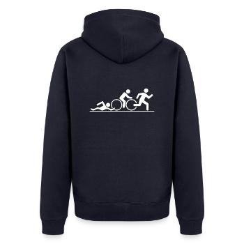 Triathlon Natation Bike Run - Veste à capuche bio Premium Unisexe - bleu marine - Dos - Nico (187cm)
