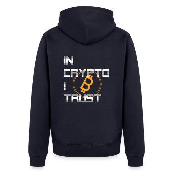Bitcoin Trading Crypto Aktien - Unisex Premium Bio Zip Hoodie - Navy - Hinten - Nico (187cm)