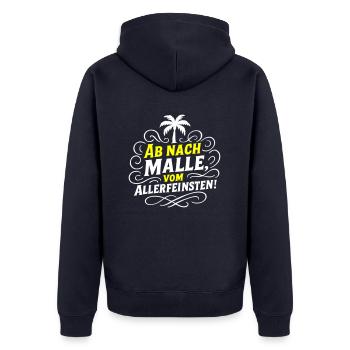 Ab Nach Malle Spruch Party - Unisex Premium Bio Zip Hoodie - Navy - Hinten - Nico (187cm)
