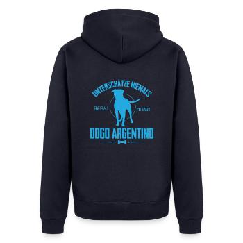 UN Dogo Argentino Shirt - Unisex Premium Bio Zip Hoodie - Navy - Hinten - Nico (187cm)