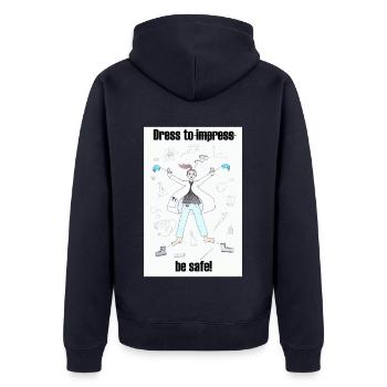 Wie man sich im Labor kleiden sollte - Unisex Premium Bio Zip Hoodie - Navy - Hinten - Nico (187cm)
