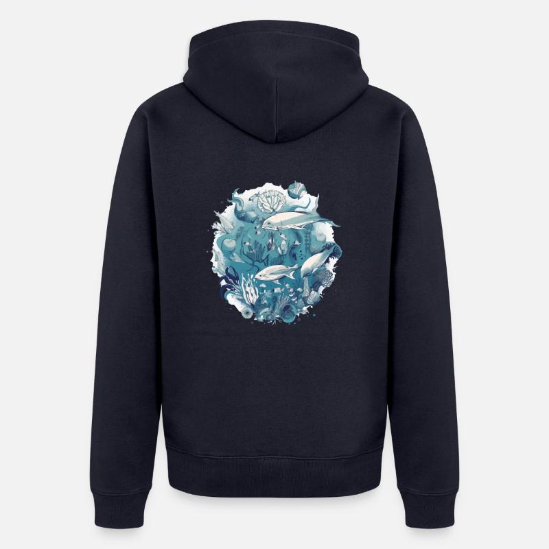 Créatures de l'océan - Veste à capuche bio Premium Unisexe - bleu marine