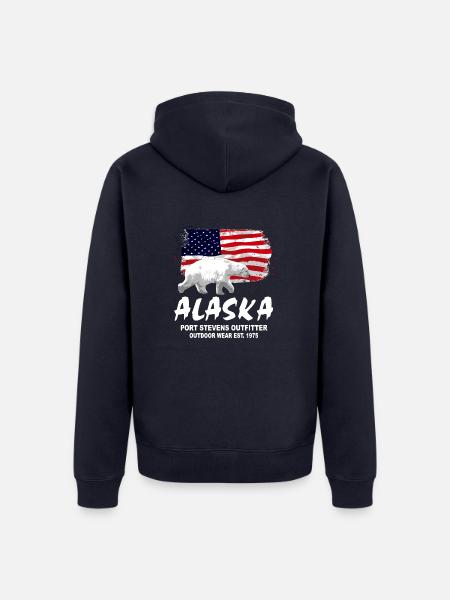Alaska - Polar Bear - USA Flag - Unisex Premium Bio Zip Hoodie - Navy