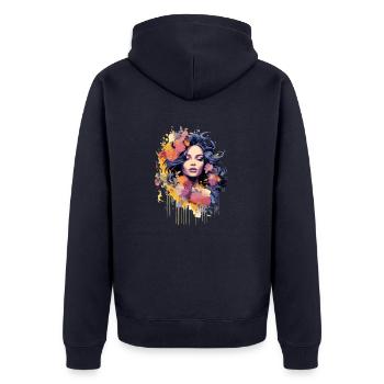 Illustration Femme - Veste à capuche bio Premium Unisexe - bleu marine - Dos - Nico (187cm)