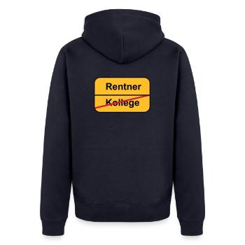 Pensionierung - Unisex Premium Bio Zip Hoodie - Navy - Hinten - Nico (187cm)