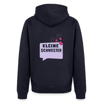 Kleine Schwester - Sprechblase - Unisex Premium Bio Zip Hoodie - Navy - Hinten - Nico (187cm)