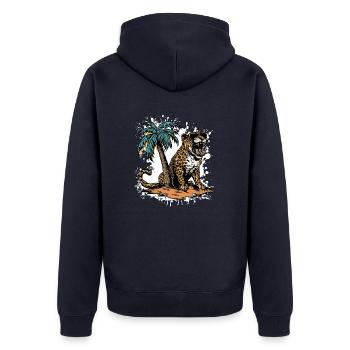 Leopard Insel Palme - Unisex Premium Bio Zip Hoodie - Navy - Hinten - Nico (187cm)