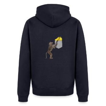 Singe Babouin Atteignant Banane Dans Fausse Poche - Veste à capuche bio Premium Unisexe - bleu marine - Dos - Nico (187cm)