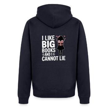 Ich mag große Bücher und ich kann nicht lügen, wenn ich in der Bibliothek lese - Unisex Premium Bio Zip Hoodie - Navy - Hinten - Nico (187cm)