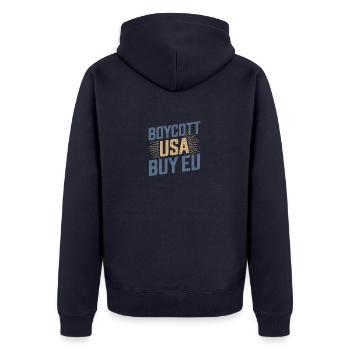 Pro-Europe Boycott USA Acheter UE - Veste à capuche bio Premium Unisexe - bleu marine - Dos - Nico (187cm)