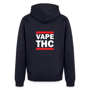 Vape THC White - Unisex Premium Bio Zip Hoodie - Navy - Hinten - Nico (187cm)